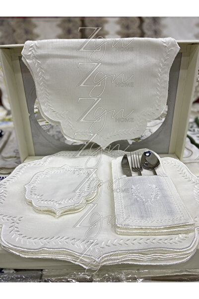 ZGNHome 19 Piece 6 Seater Embroidered Garland White American Service Set