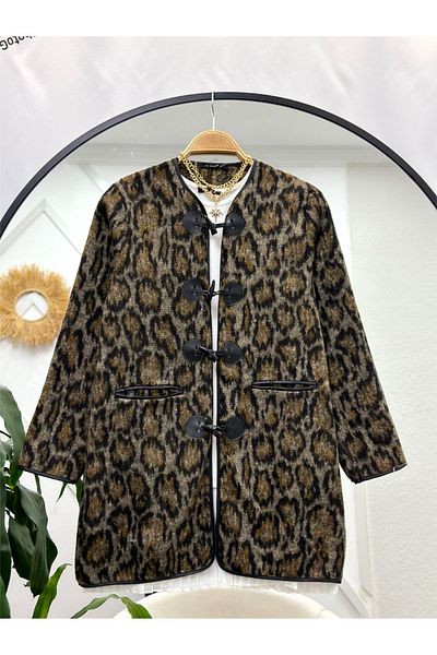 YILMAZBARMAZ șapcă leopard cu detalii din piele de damă