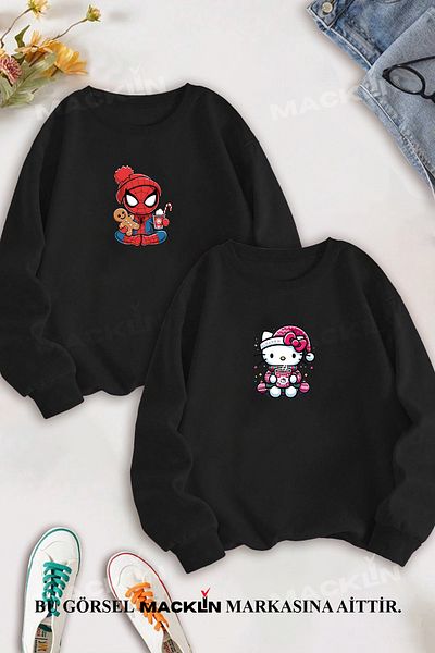 macklin Vianočná 2-dielna súprava s potlačou Spiderman Hello Kitty – súprava mikín Dear Crew s výstrihom