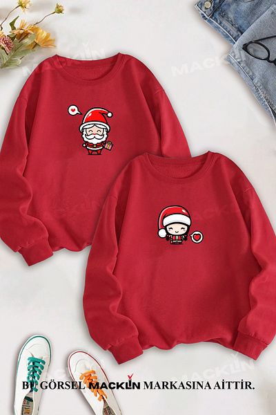 macklin Dear Couple Combination Santa Claus and Christmas Girl New Year's Custom Crew Neck Sweatshirt Set of 2