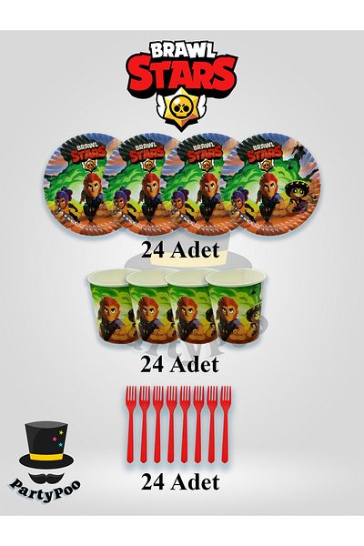 PartyPoo Σετ πιάτων με θέμα Brawl Stars για 24 άτομα Προμήθειες και διακοσμήσεις για πάρτι γενεθλίων