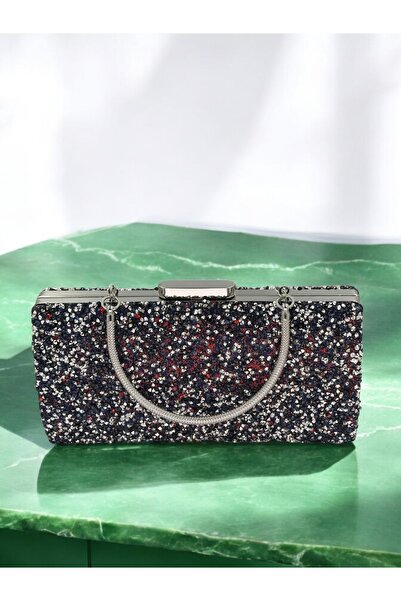 Gloriys Ayakkabı & Çanta 099 Синьо-срібна вечірня сумочка з камінням