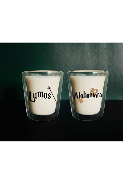 Caga Home CAGA Pinterest Çift Cidarlı Harry Potter Temalı 2li Lumos&Alohomora Yazılı Kahve Bardağı Cam Bardak