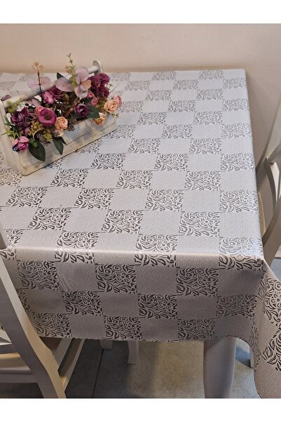 Başak Ev Tekstili Fiber Pvc Oilcloth - Patterned Erasable Tablecloth (Grey)