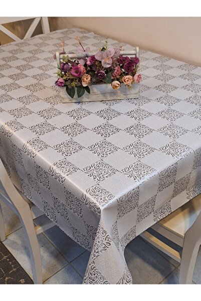 Başak Ev Tekstili Fiber Pvc Oilcloth - Patterned Erasable Tablecloth (Grey)