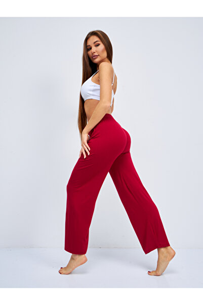 Betimoda Kadın Bol Kesim Bol Paça Rahat Oversize Ince Palazzo Pantolon Bordo