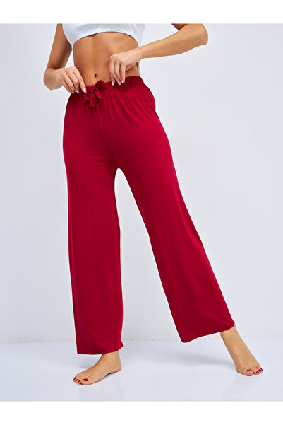 Betimoda Kadın Bol Kesim Bol Paça Rahat Oversize Ince Palazzo Pantolon Bordo
