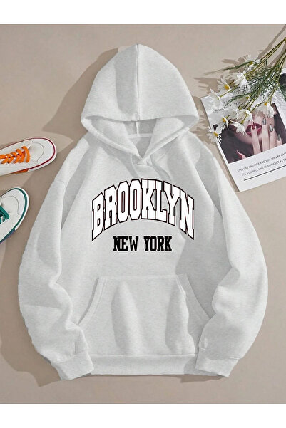 TARCENMODA سويت شيرت بقلنسوة كبير الحجم مطبوع عليه بخيطين من بروكلين للجنسين