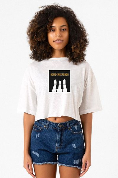 Tshirthane G-Dragon Home Sweet Home White Gray Women's Crop T-Shirt