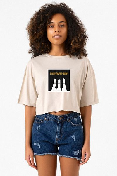 Tshirthane G-Dragon Home Sweet Home Beige Women's Crop T-Shirt