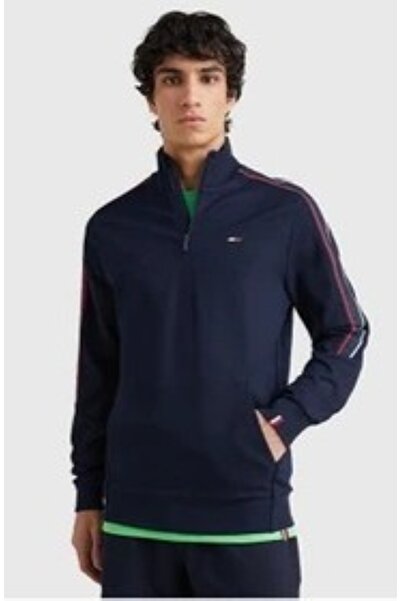 Tommy Hilfiger YARIM FERMUARLI İNTERLOK KUMAŞ ŞERİTLİ SWEATSHİRT