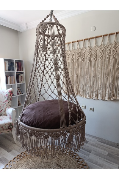 Kubrahobi Makrome Hamak Salıncak El Yapımı 90 Cm Yastıkla Beraber