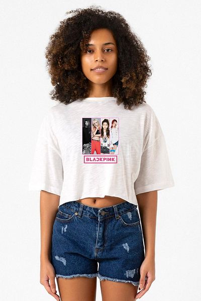 Tshirthane Black Pink Band White Gray Women's Crop T-Shirt