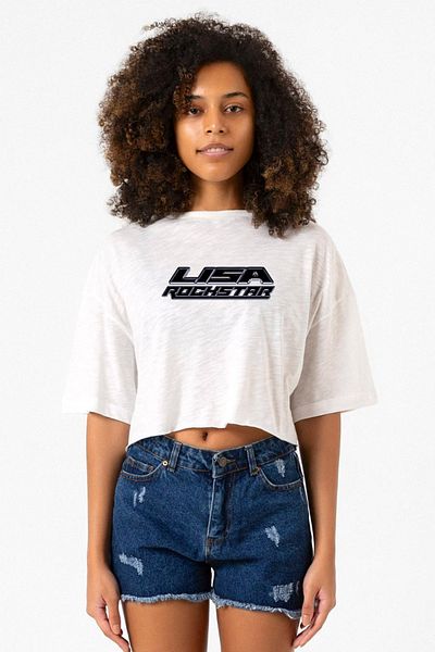Tshirthane Lisa Rockstar White Gray Women's Crop T-Shirt