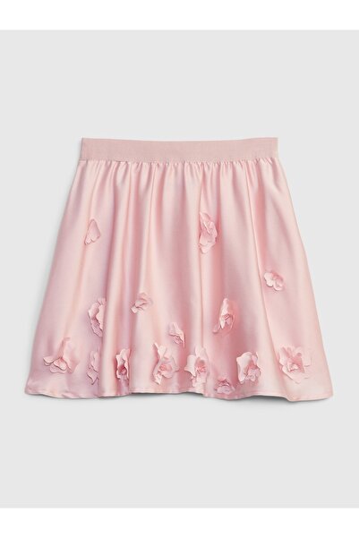 GAP Kız Çocuk Pembe Çiçek Motifli Saten Etek