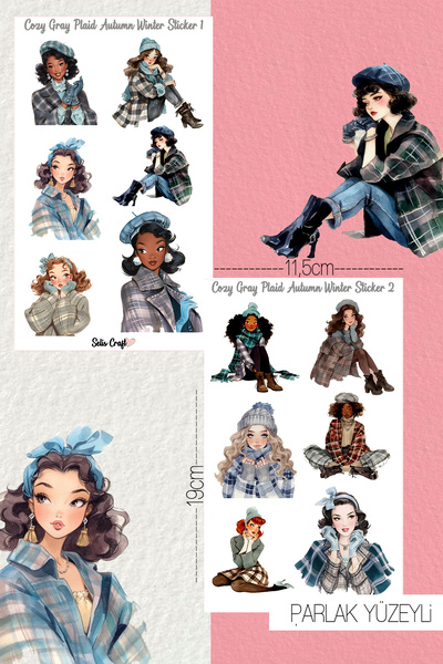 SelisCraft Cozy Gray Plaid Kış Temalı PARLAK Sticker 01-02 Ajanda Planlayıcı ...