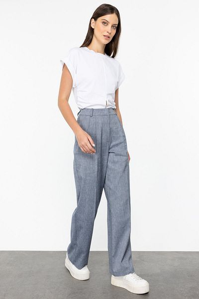 Ekol Wide Leg High Waist Cotton Trousers