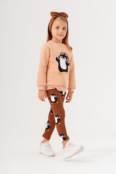 Eray Kids Bandana Penguin Printed Girls' Sweatshirt Leggings 2-Piece Bottom Top Set