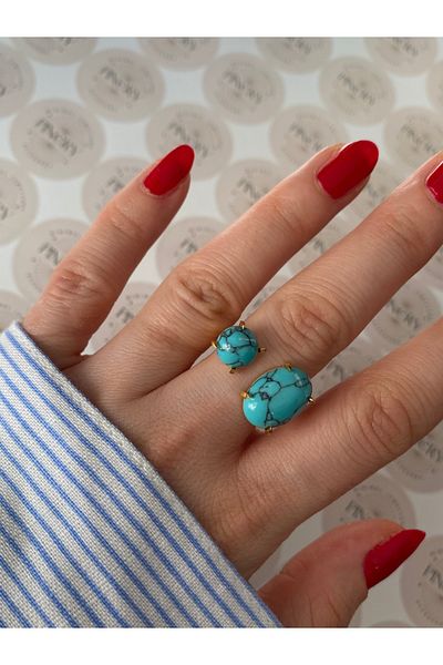 Pinery Jewels Vip Series - Stainless Steel Tarnish-Free Adjustable Ring with Turquoise Stone