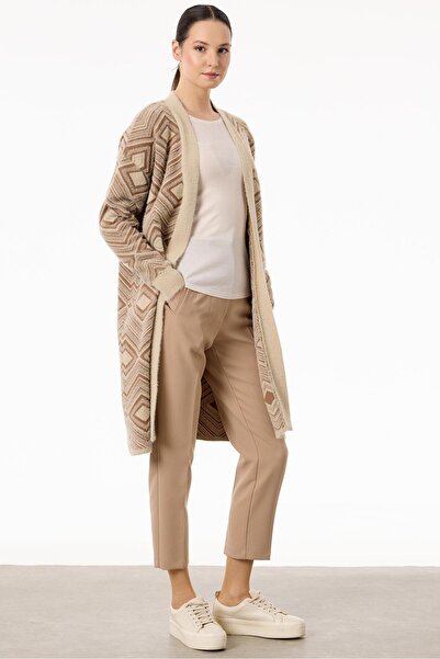 Tığ Triko Baklava Desenli Triko Hırka BEJ