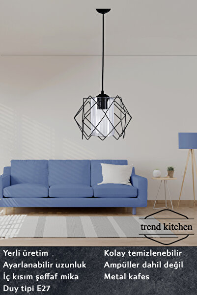 Trend Kitchen 3 Adet Siyah Jaka Akrilik Camlı Koza Sarkıt Avize Salon, Mutfak, Koridor, Antre