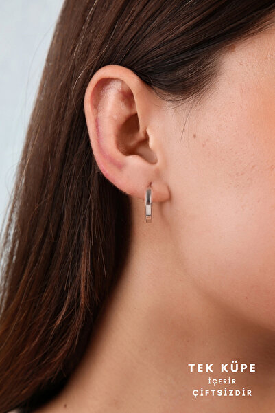 Altınkesesi 14 Ayar Altın Düz Beyaz Tekli Halka Küpe 1.6 Cm Gizli Kilitli