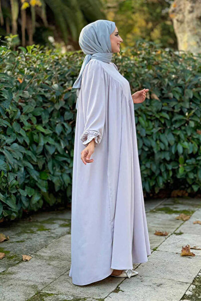 Bym Fashion Γκρι φόρεμα με μανσέτα με κορδόνι 6004