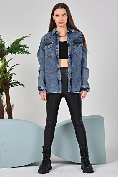 THE BARK Kadın Jean Gömlek 1296 Koyu Mavi