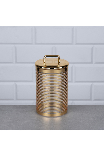 ZETT ZEYVE AKRİLİK GOLD ÇİZGİLİ BAKLİYAT KABI BÜYÜK 18x10 CM KAPAKLI