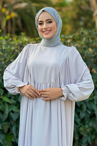 Bym Fashion Γκρι φόρεμα με μανσέτα με κορδόνι 6004