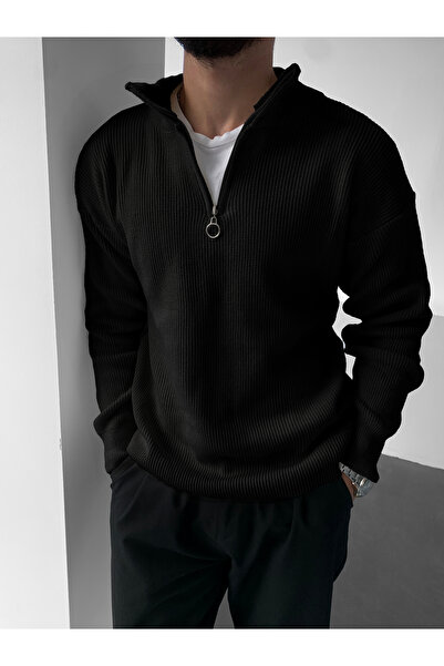 BUPPO Чорний трикотаж Салоніки Тканина Півзастібка-блискавка Светр
