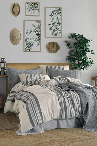 Elart Cotton Duvet Cover Double 100% Cotton 7 Piece Natural Style Gray