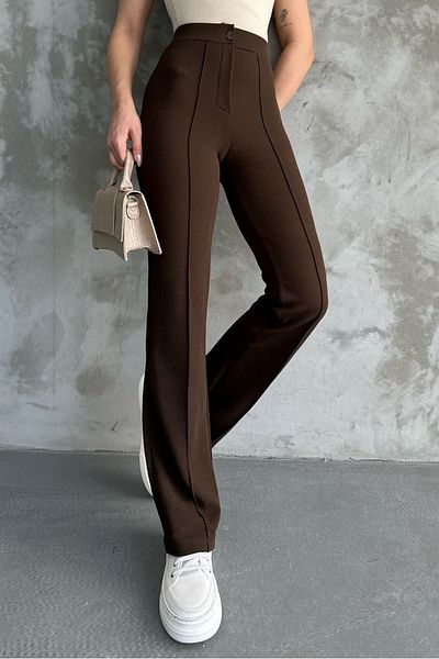 macharel jeans Dámské hnědé kalhoty Palazzo s vysokým pasem slim-fit Flare Leg