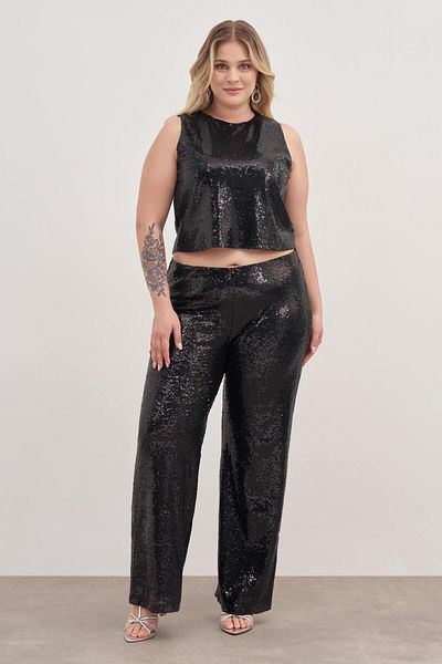 MYLİNE Elastic Waist Lined Sequined Trousers