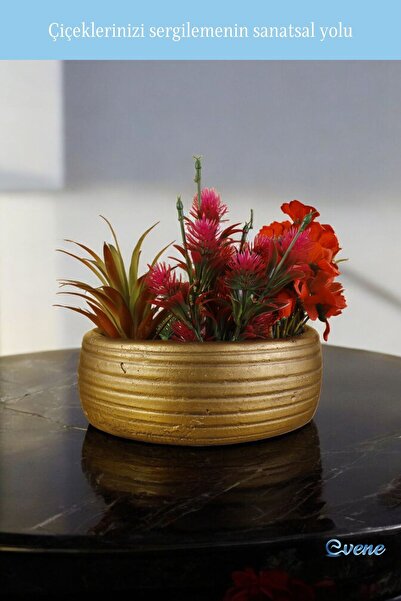 Evene Saksı Büyük Saksı Çiçek Saksısı Büyük Boy Saksı Salon Saksısı Model 4 Altın Eskitme Saksı