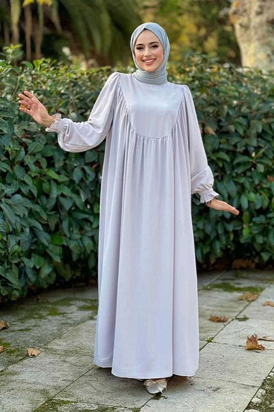 Bym Fashion Γκρι φόρεμα με μανσέτα με κορδόνι 6004