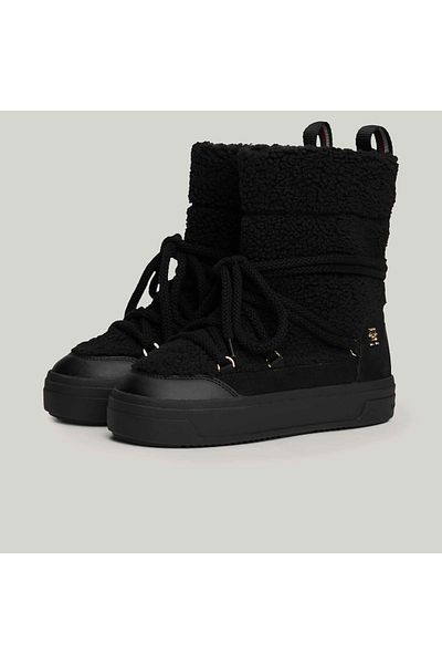 Tommy Hilfiger Šněrovací umělé Shearling dámské černé boty