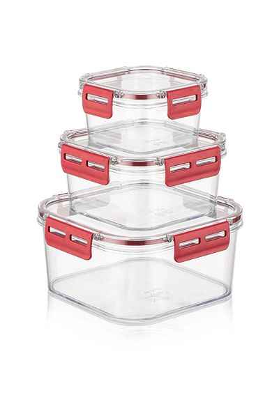 SAVLAR 3-Piece Square Lockable Plastic Storage Container with Gasket 400Ml+900Ml+1800M