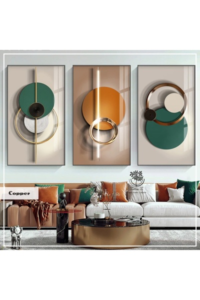 Tablomtr Metal Framed Real Glass Table Copper Set of 3