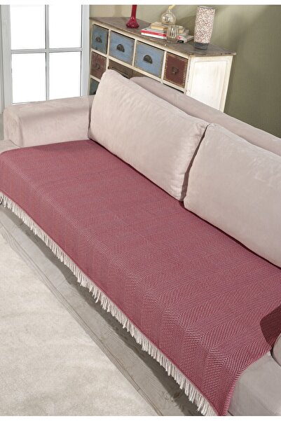 Miracolo Home غطاء أريكة من القطن الأحمر مقاس 115×200 مع نمط مخطط وحواف أمامية