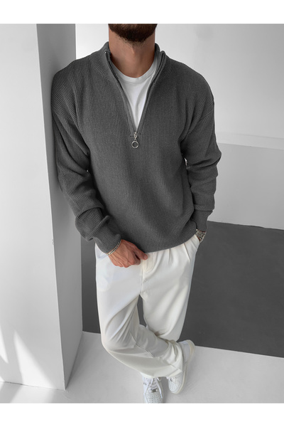 BUPPO Сірий трикотаж Салоніки Тканина Напівзастібка-блискавка Светр