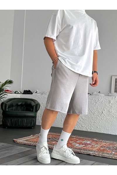 BYBASICMAN Ice Gray Cut-Out Leg Shorts B-3011