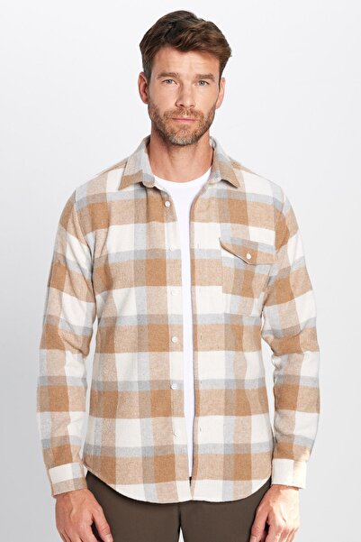 Tudors Erkek Slim Fit Dar Kesim Oduncu Tek Cepli Kareli Kışlık Gömlek