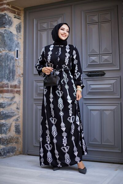 Sfg Life Moda Φόρεμα Viscose Hijab - Φούστα με λαιμόκοψη, κουμπιά και φύλλο