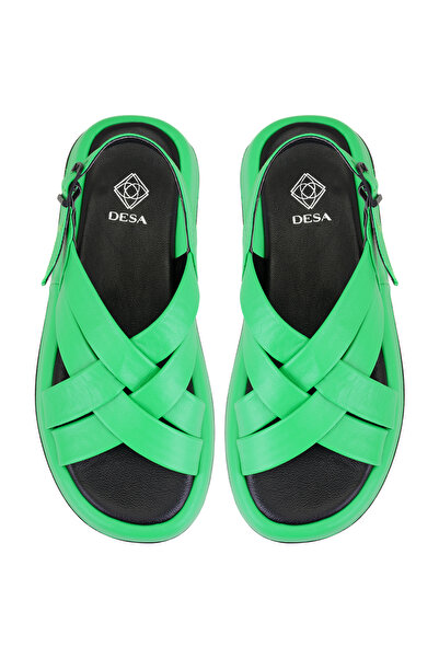 Desa Γυναικεία δερμάτινα πέδιλα με πράσινη σφήνα σόλα