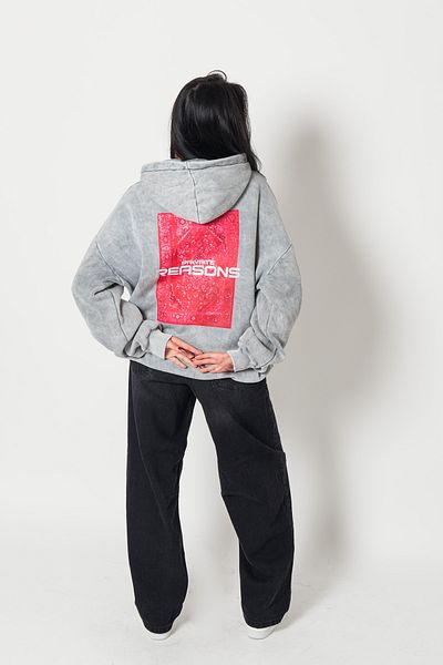 Bak Moda Virtual Tracks Printed Oversize Unisex Premium Washable White Hoodie