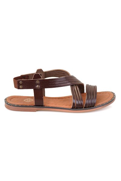 Desa Women's Brown Adjustable Buckle Leather Slippers