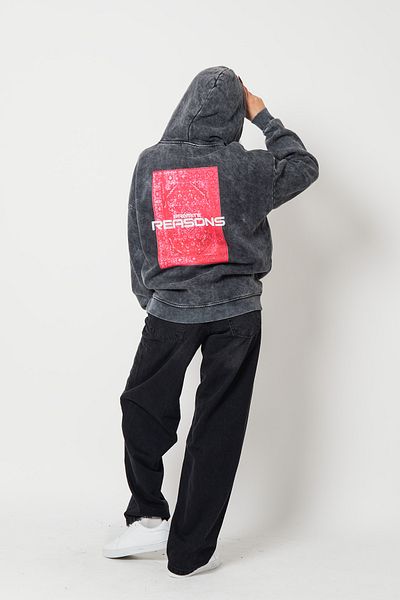 Bak Moda Virtual Tracks Printed Oversize Unisex Premium Washable Black Hoodie
