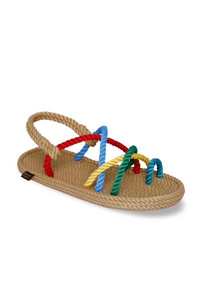 Nomadic Republic Sandale de frânghie pentru femei - Ibiza, model curcubeu, tălpi din cauciuc