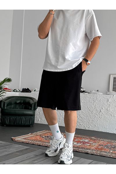 BYBASICMAN Black Cut-Out Leg Shorts B-3011